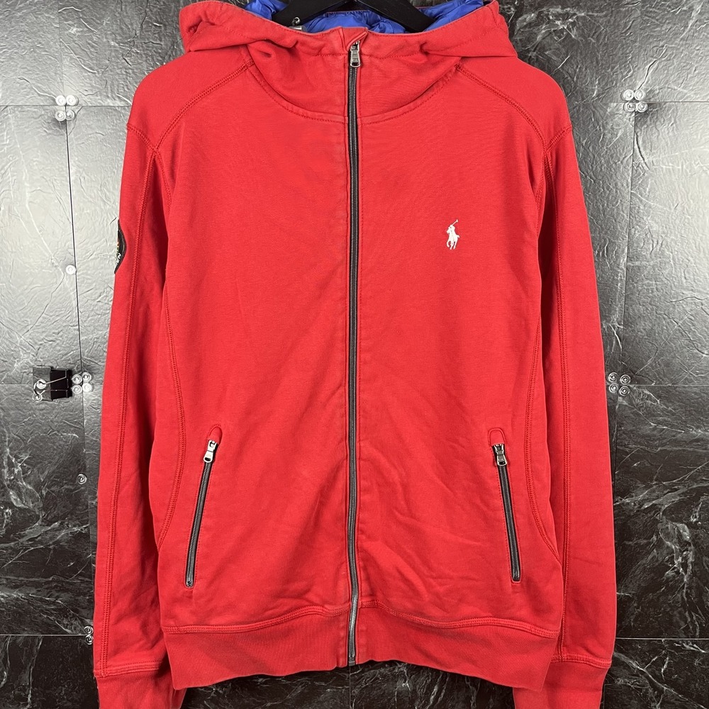Polo Ralph Lauren Men's Red Vtg Cookie Crest Zip Hoodie Large